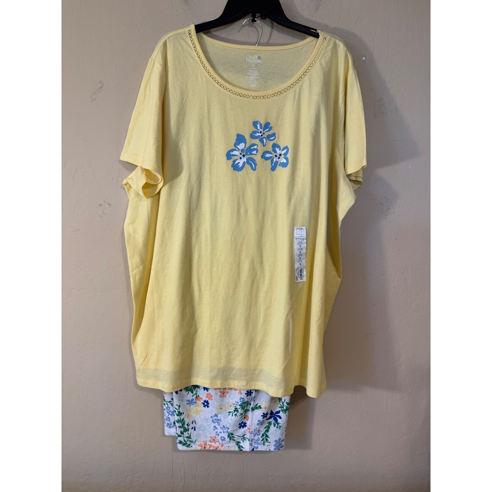Croft & Barrow Pajama Set Women 3X Yellow Floral 2pc Sleepwear NEW